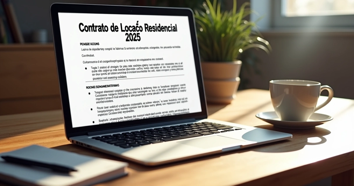 Página de contrato de aluguel em formato PDF aberta em notebook 