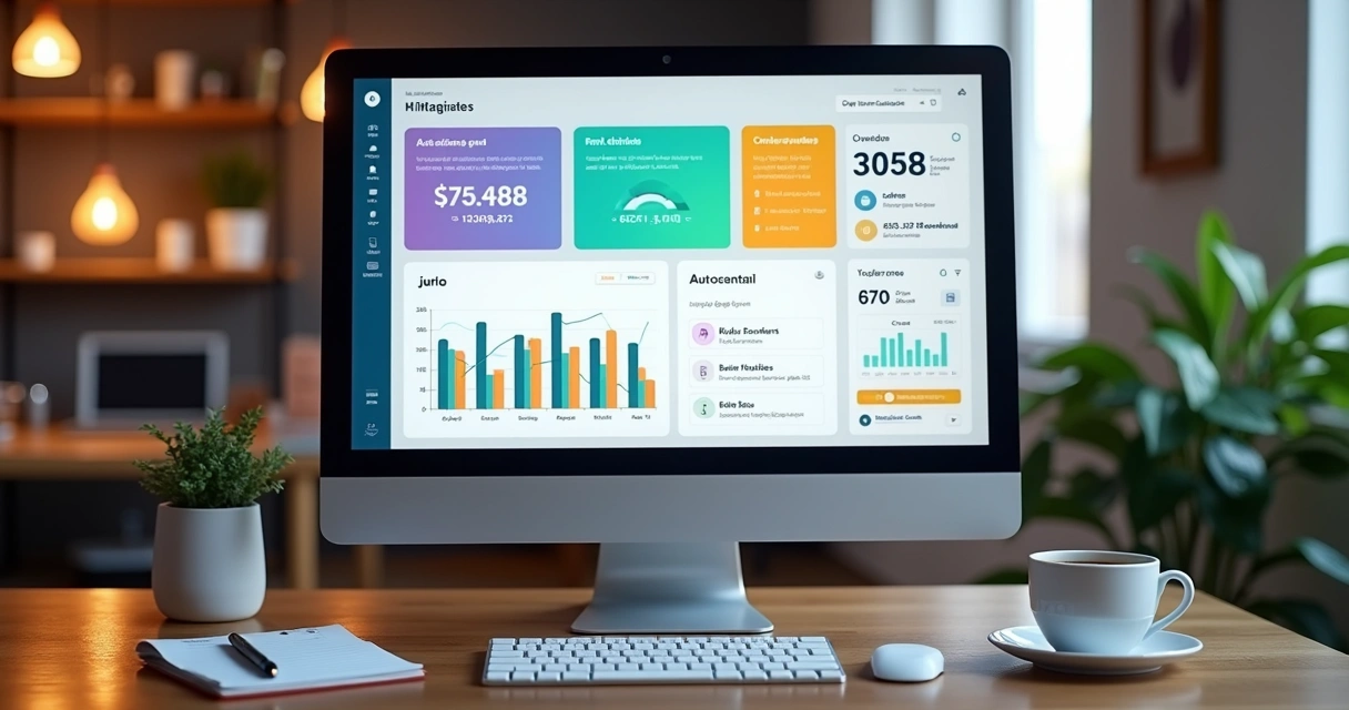 Tela de computador mostrando dashboard de controle financeiro de aluguéis