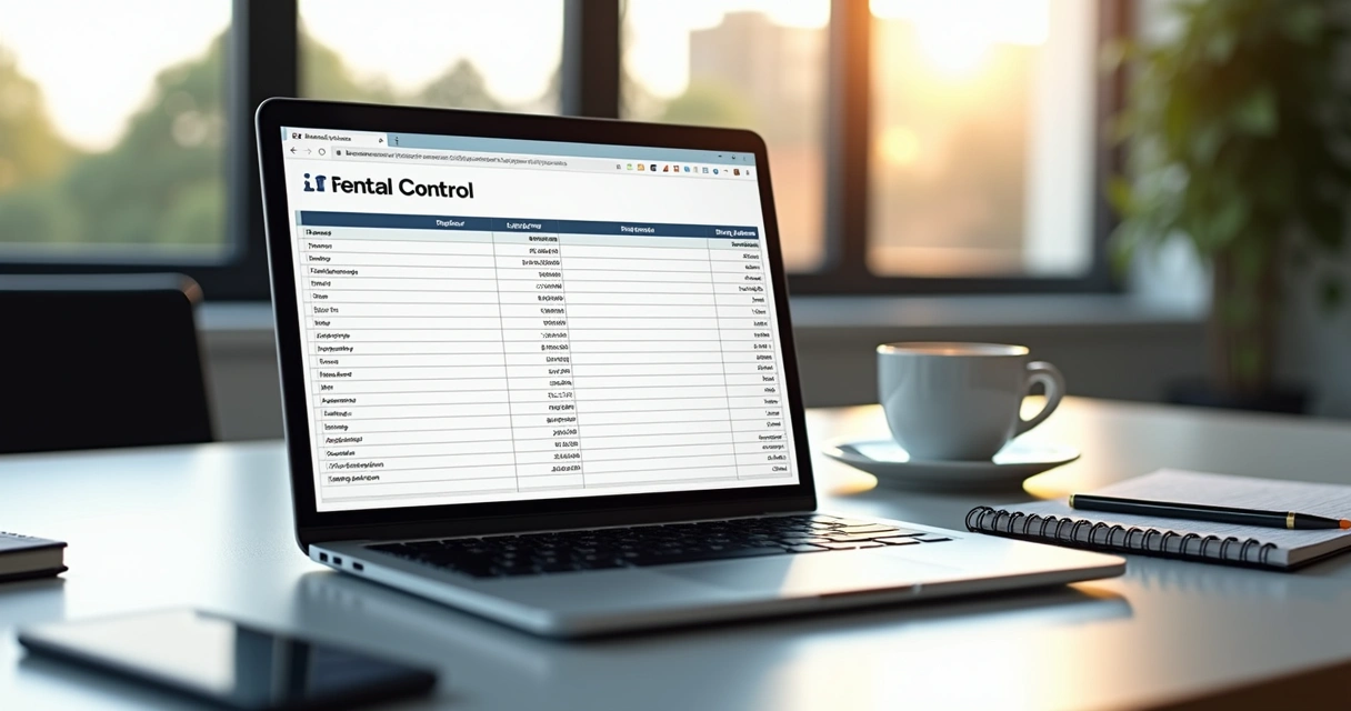 Tela de computador exibindo uma planilha de controle de aluguel com colunas de locatário, imóvel, valor, vencimento, pagamento, reajuste e repasse, em ambiente de escritório organizado