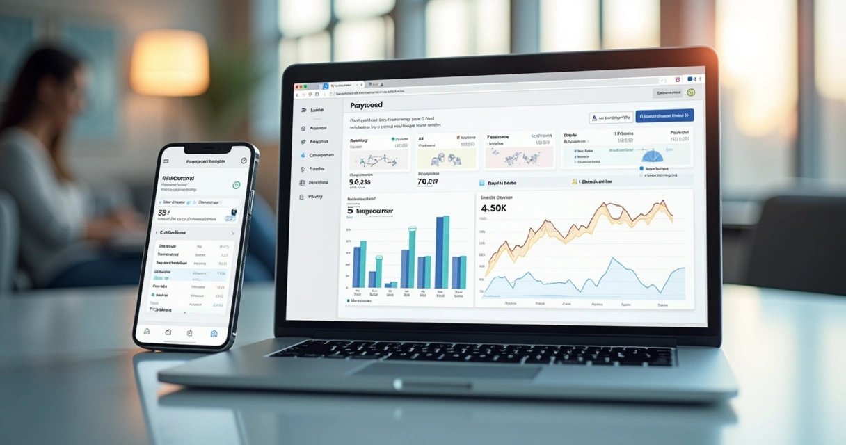 Interface digital de portal de inquilino com opções de boletos e histórico de pagamentos