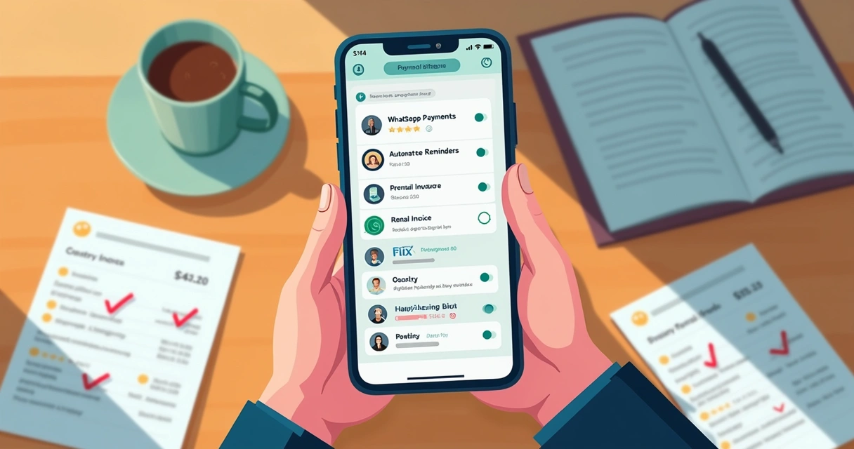 Avisos automáticos de cobrança visualizados em smartphone por inquilino 