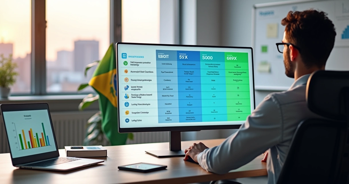 Painel comparando softwares de gestão de aluguéis com foco em plataforma SaaS brasileira