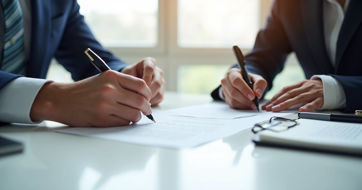 Pessoas formalizando transferência de imóvel para empresa