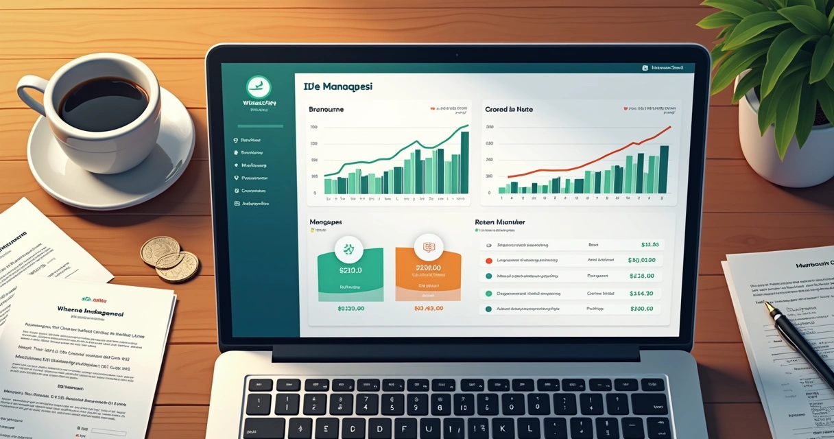 Painel com dashboard financeiro de controle de aluguel e repasses