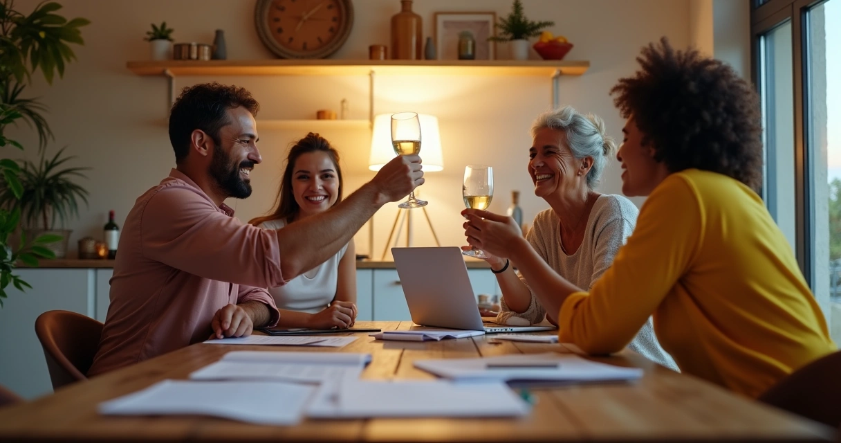 Família comemorando sucesso da holding familiar
