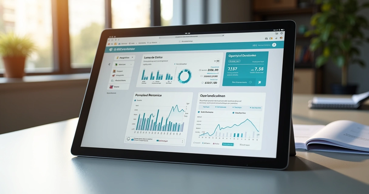 Painel de software de aluguel com gráficos e interface digital