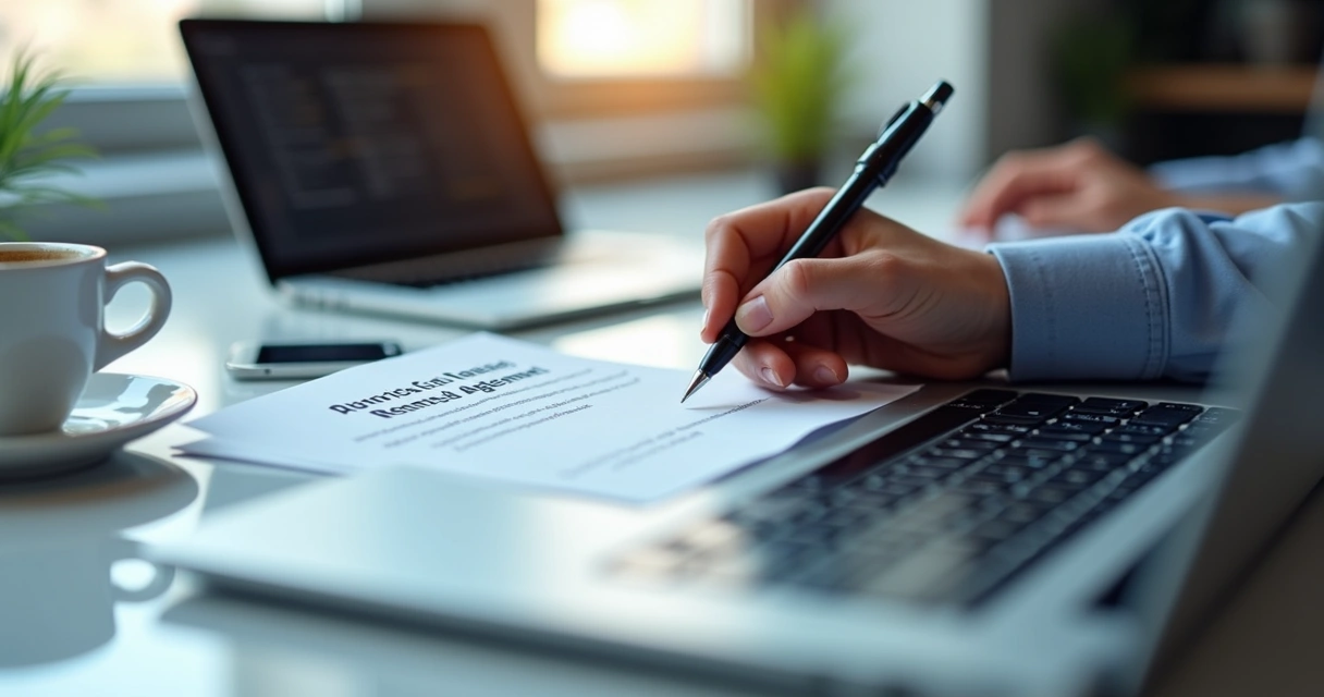 Assinatura eletrônica em contrato de locação no notebook