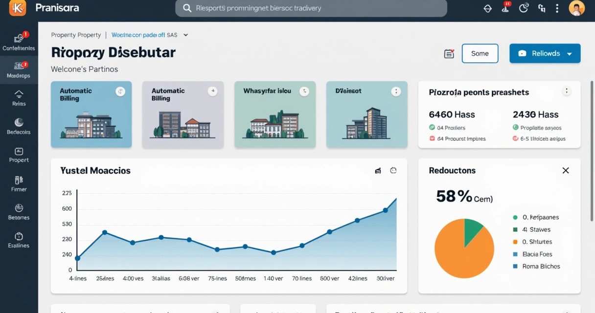 Dashboard simples de sistema imobiliário com contratos, boletos, e mensagens automáticas