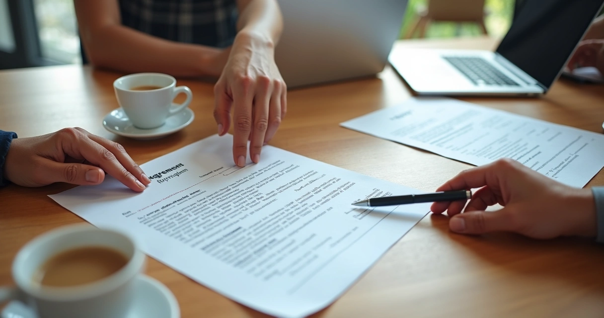 Assinatura de contrato de aluguel sobre uma mesa. 