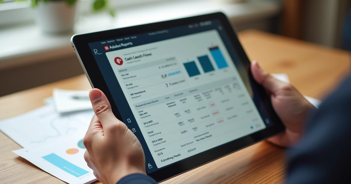 Relatório financeiro digital de plataforma de arrendamentos. 