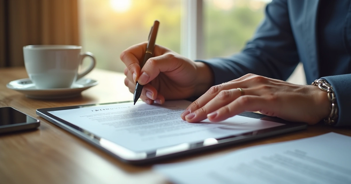 Assinatura de contrato digital de aluguel em tablet