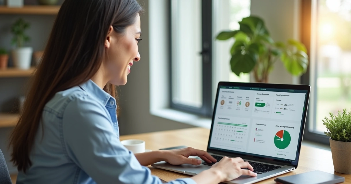 Gestor imobiliário utilizando plataforma de gestão em notebook