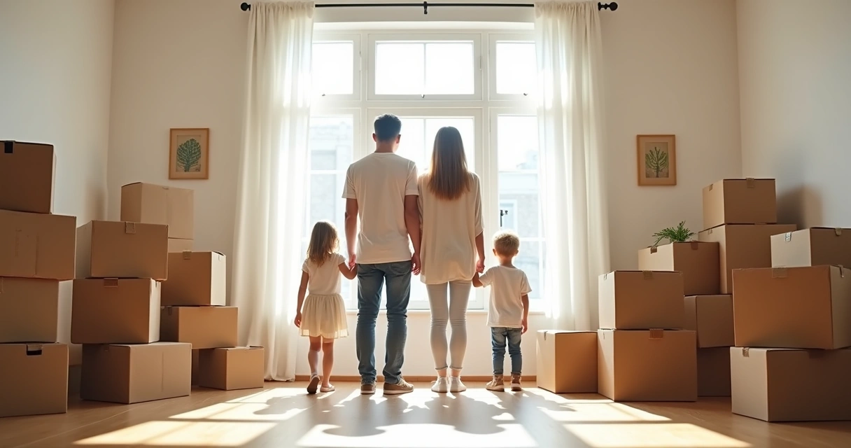 Família visitando imóvel vazio para mudança