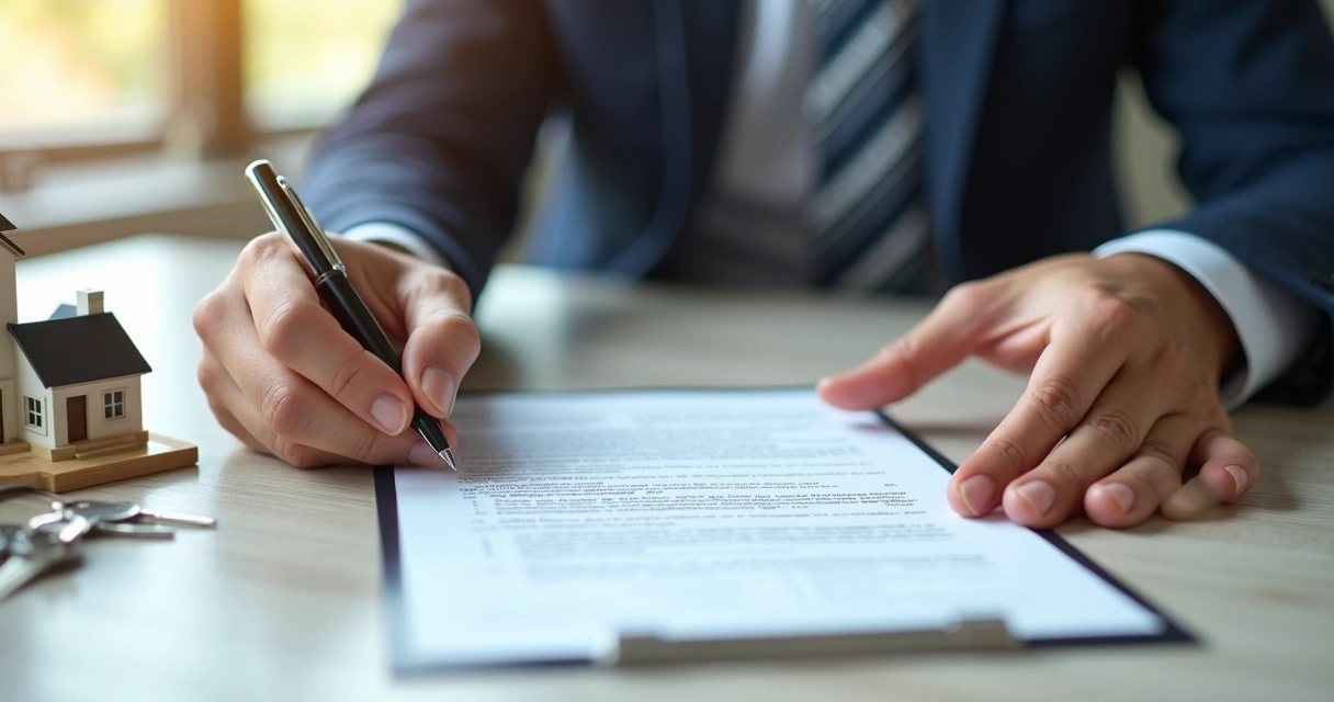 Proprietário e inquilino assinando contrato no escritório 