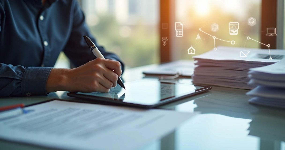 Assinatura digital de contrato de aluguel em tablet