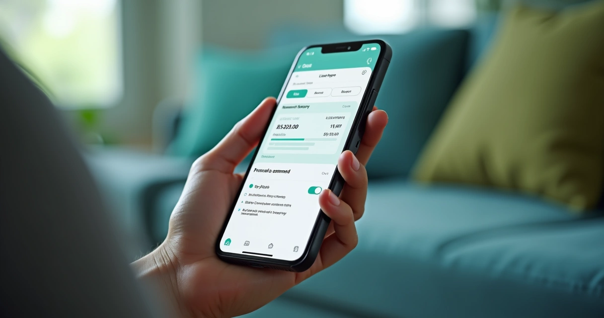 Celular exibindo portal do inquilino, histórico de pagamentos e segunda via de boleto em destaque