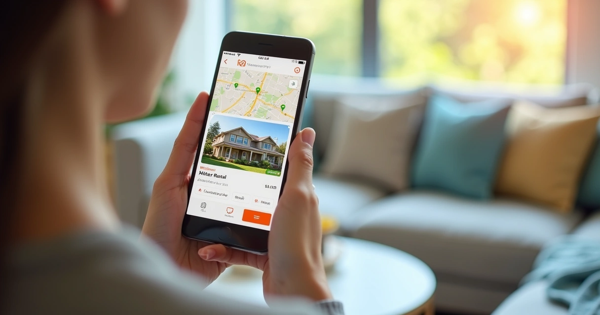 Tela de app imobiliário mostrando busca de imóveis no celular