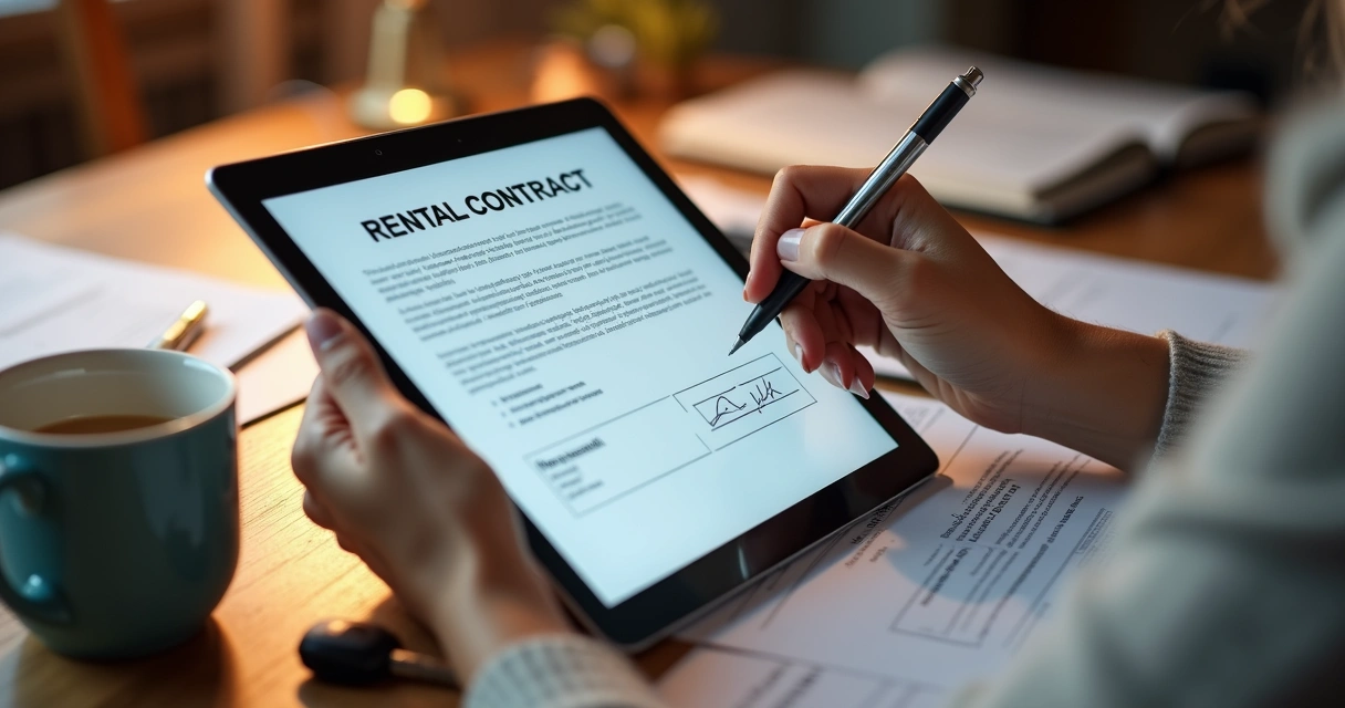 Contrato de locação digital sendo assinado
