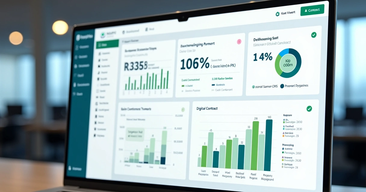 Painel de controle com gráfico de inadimplência e imóveis