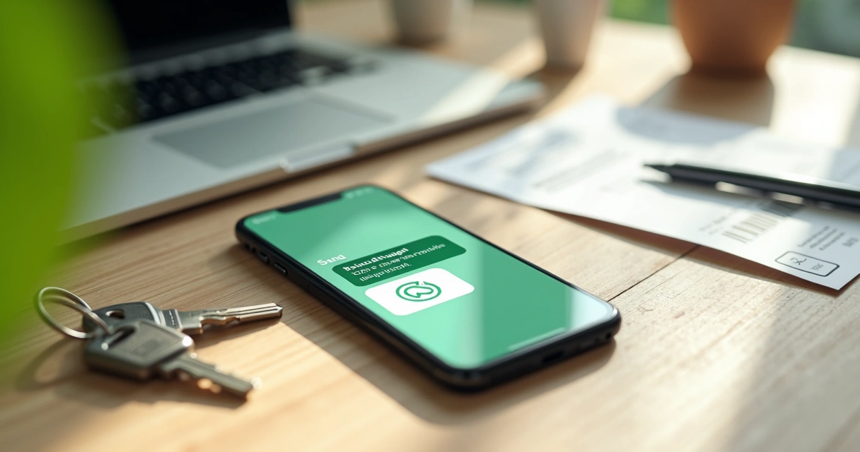 Celular com conversa de WhatsApp exibindo envio de boleto de aluguel em PDF