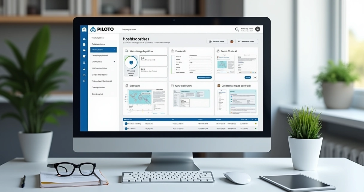 Painel de controle digital da Piloto Imóveis mostrando gestão de contrato