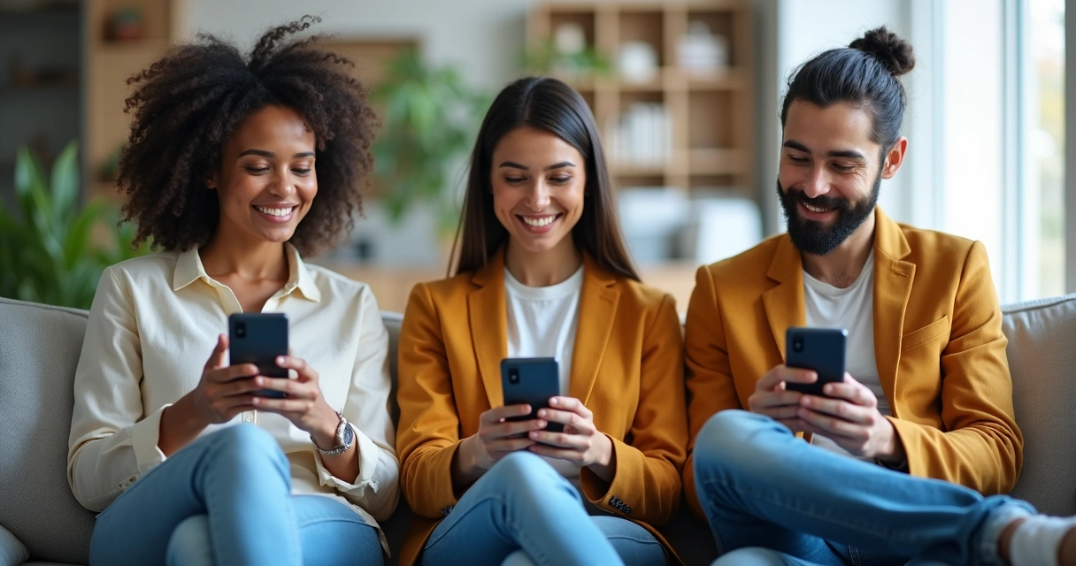 Usuários utilizando aplicativo de locação de imóveis em smartphones