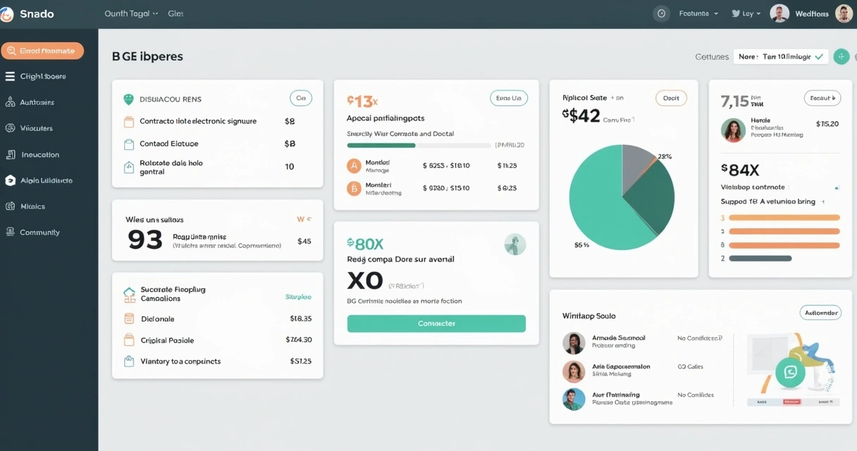 Dashboard simples e intuitivo de sistema de gestão de aluguel mostrando boletos, contratos e repasses