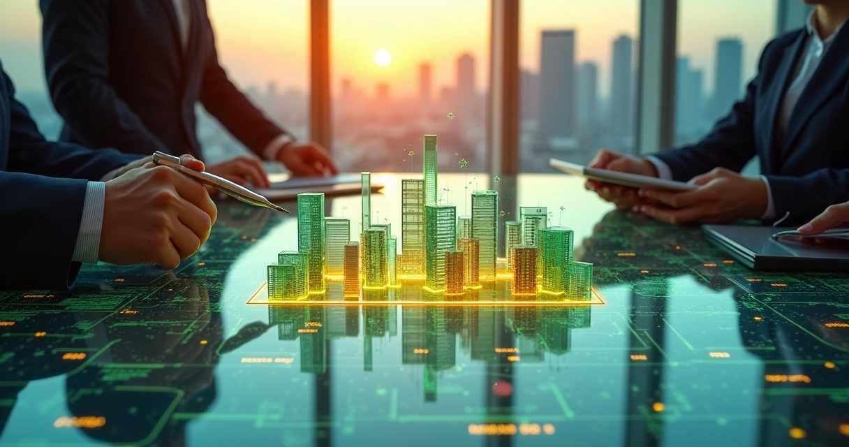Grêmio de prédios comerciais conectados a gráficos de impostos em gráfico 3D